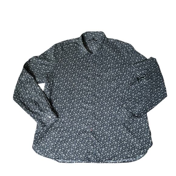 John Varvatos Men's Button-Down Shirt Black Floral Print 100% Cotton Size XXL - Picture 1 of 7